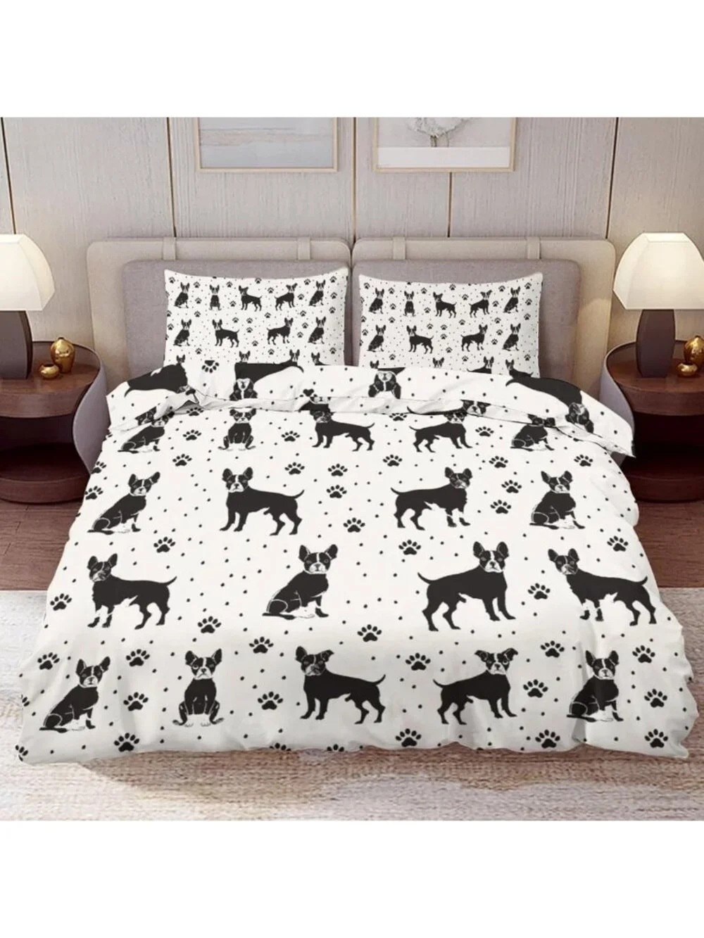Cozy Boston Terrier Dog Queen Comforter Set - 3-Piece Soft Microfiber Bedding